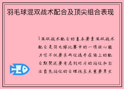 羽毛球混双战术配合及顶尖组合表现